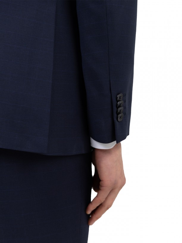 Traje azul cruzado con estampado