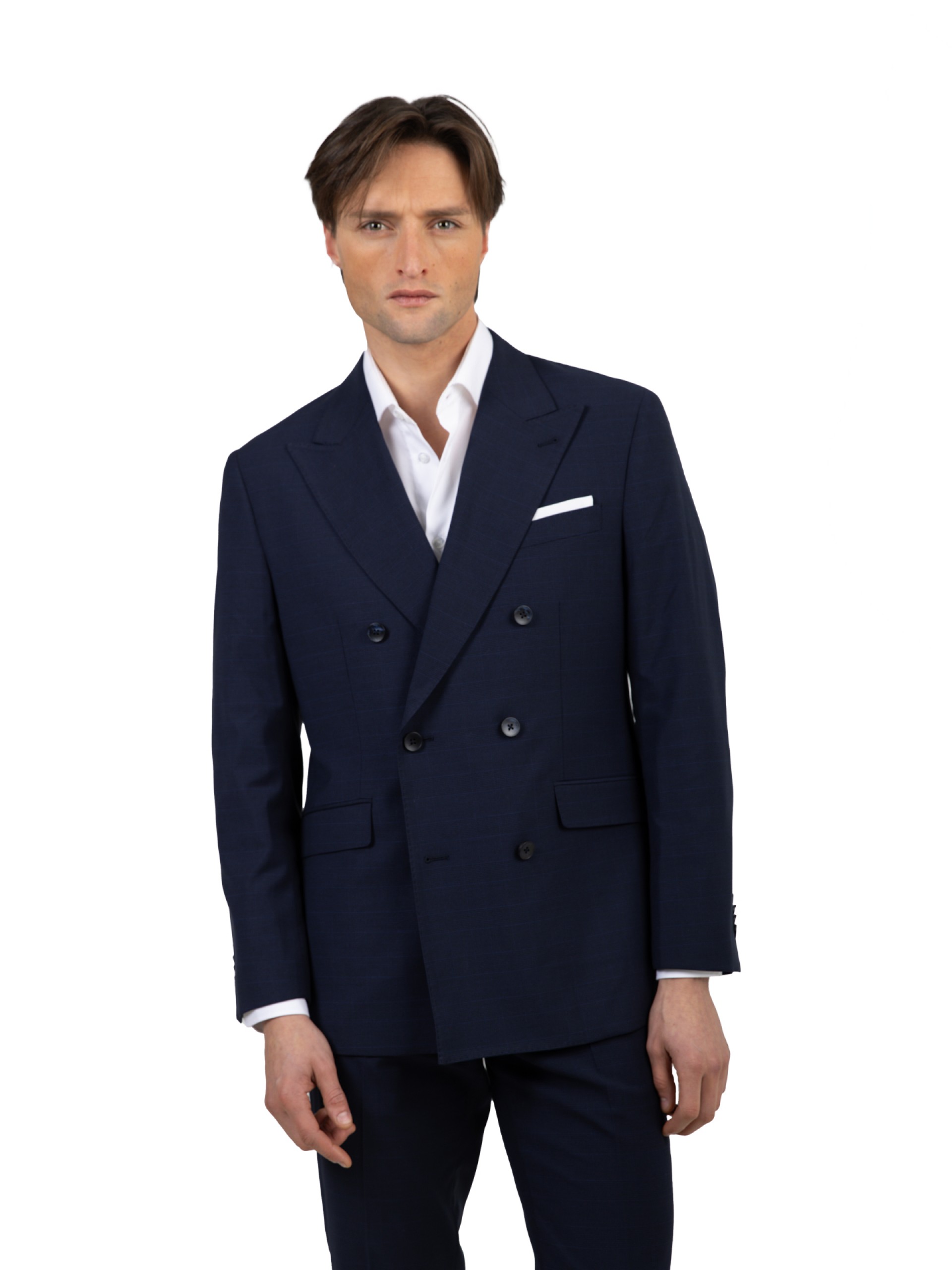 Blue double-breasted patterned suit