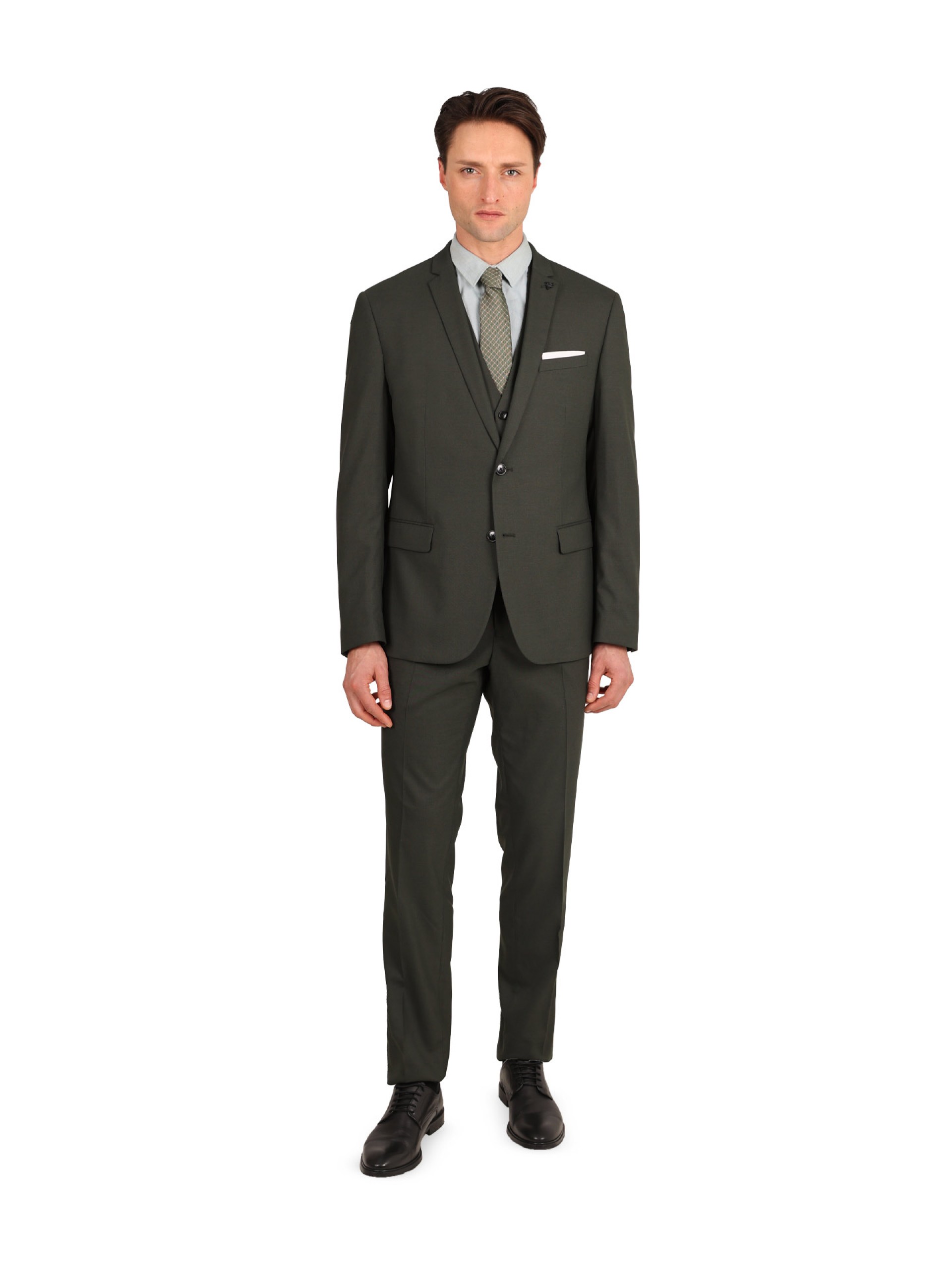 Traje liso con chaleco Slim Fit