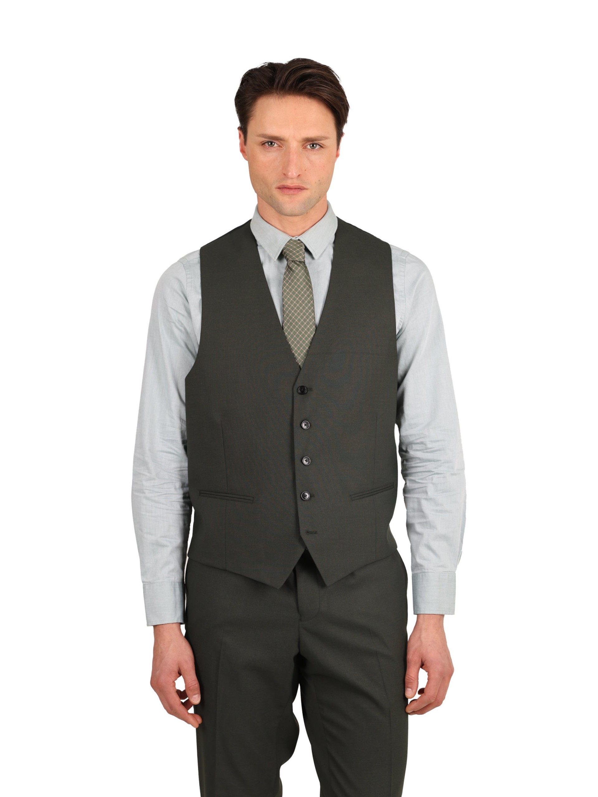 Traje liso con chaleco Slim Fit