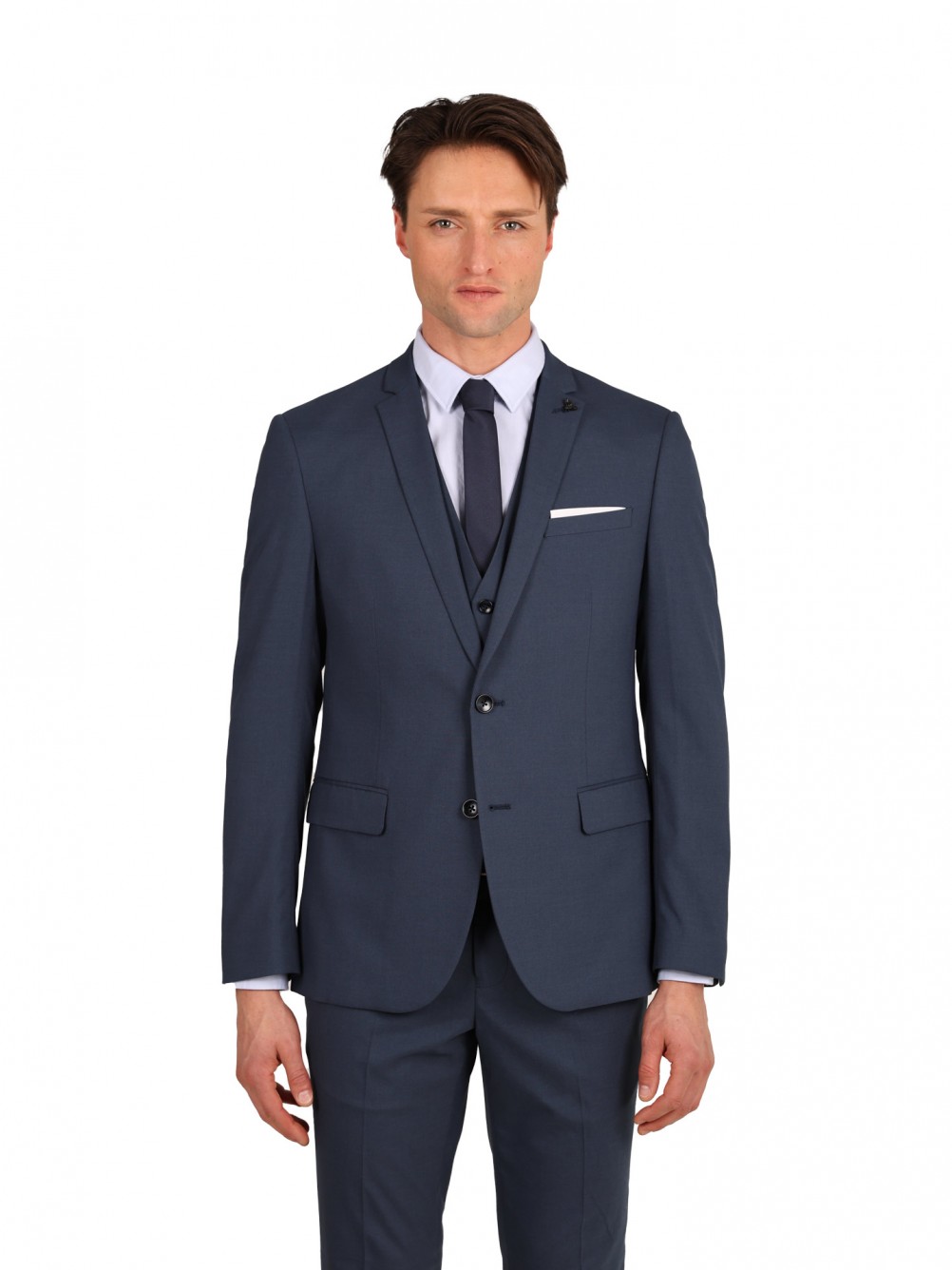 Traje liso con chaleco Slim Fit