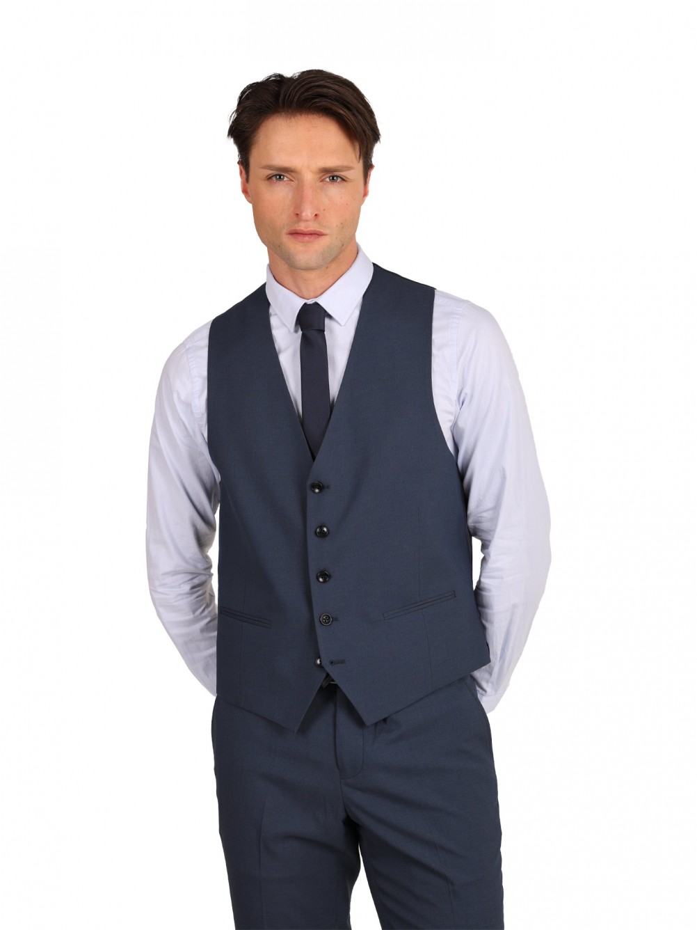 Traje liso con chaleco Slim Fit