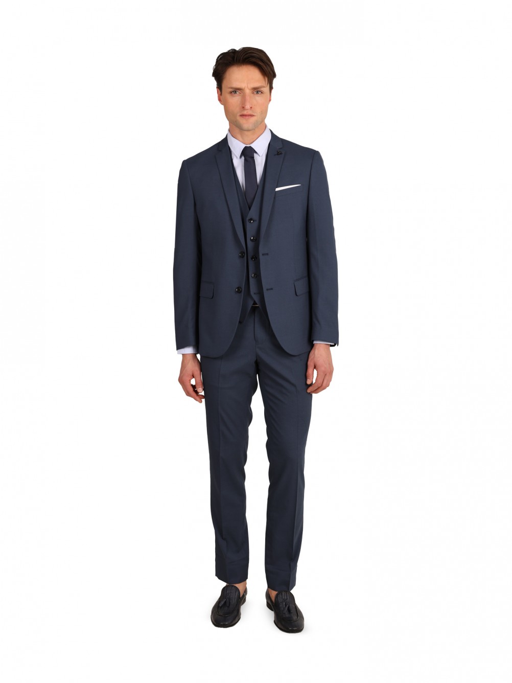 Traje liso con chaleco Slim Fit