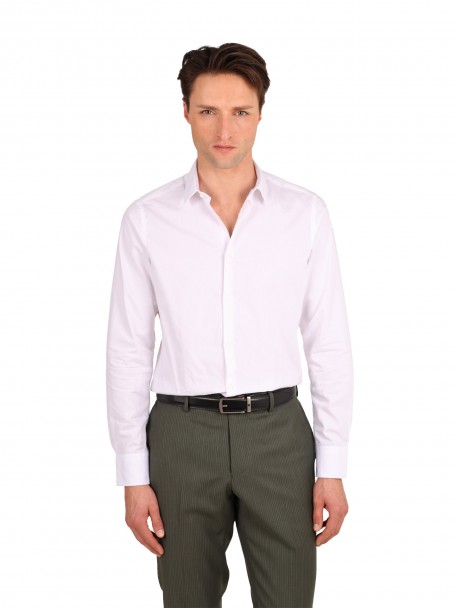 Camisa lisa 100% algod�o slim fit