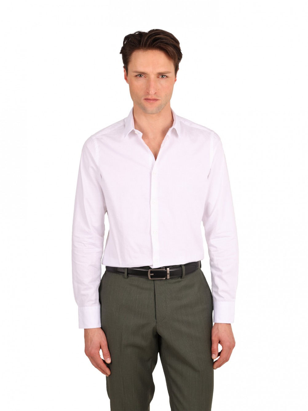 Camisa lisa 100% algod�o slim fit