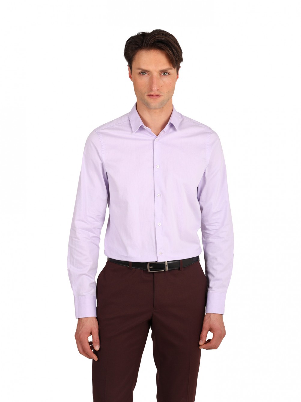 Camisa lisa 100% algod�o slim fit