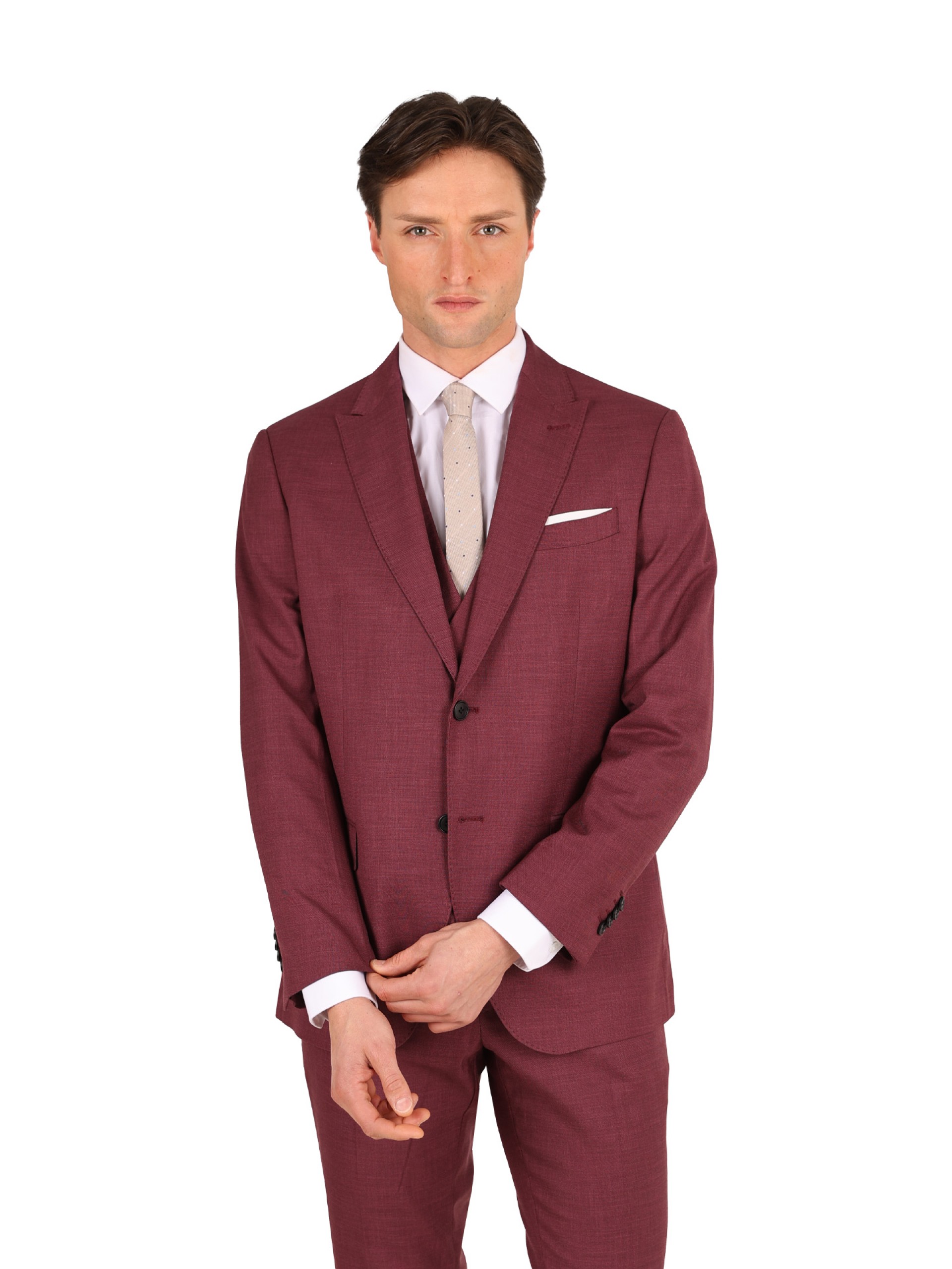 Slim fit plain suit with vest