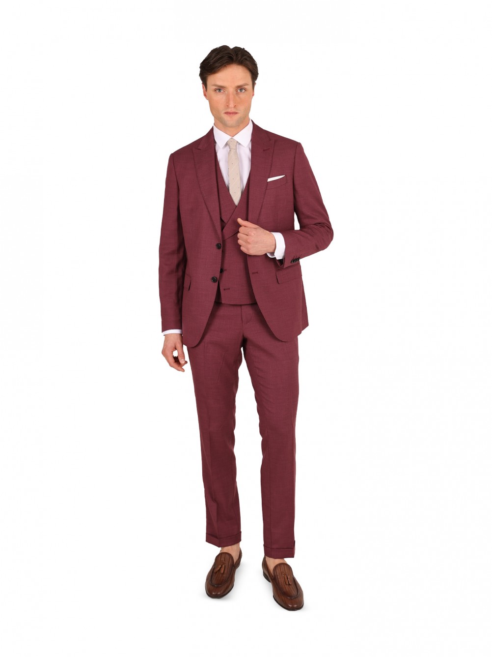 Fato liso slim fit com colete
