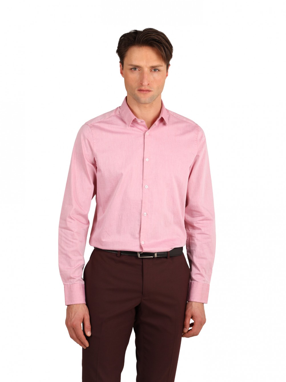Camisa lisa 100% algod�n slim fit