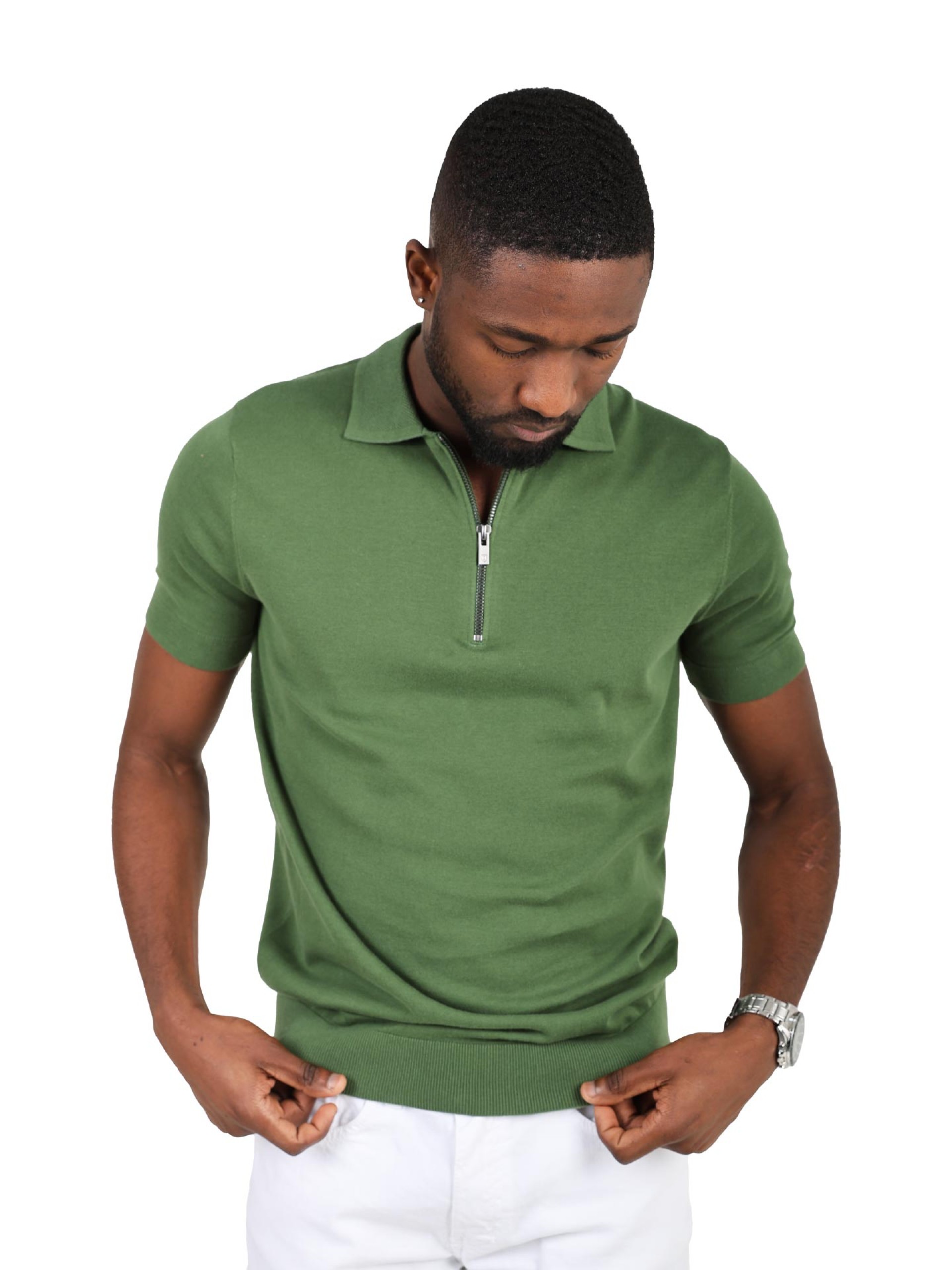 100% cotton polo with zip