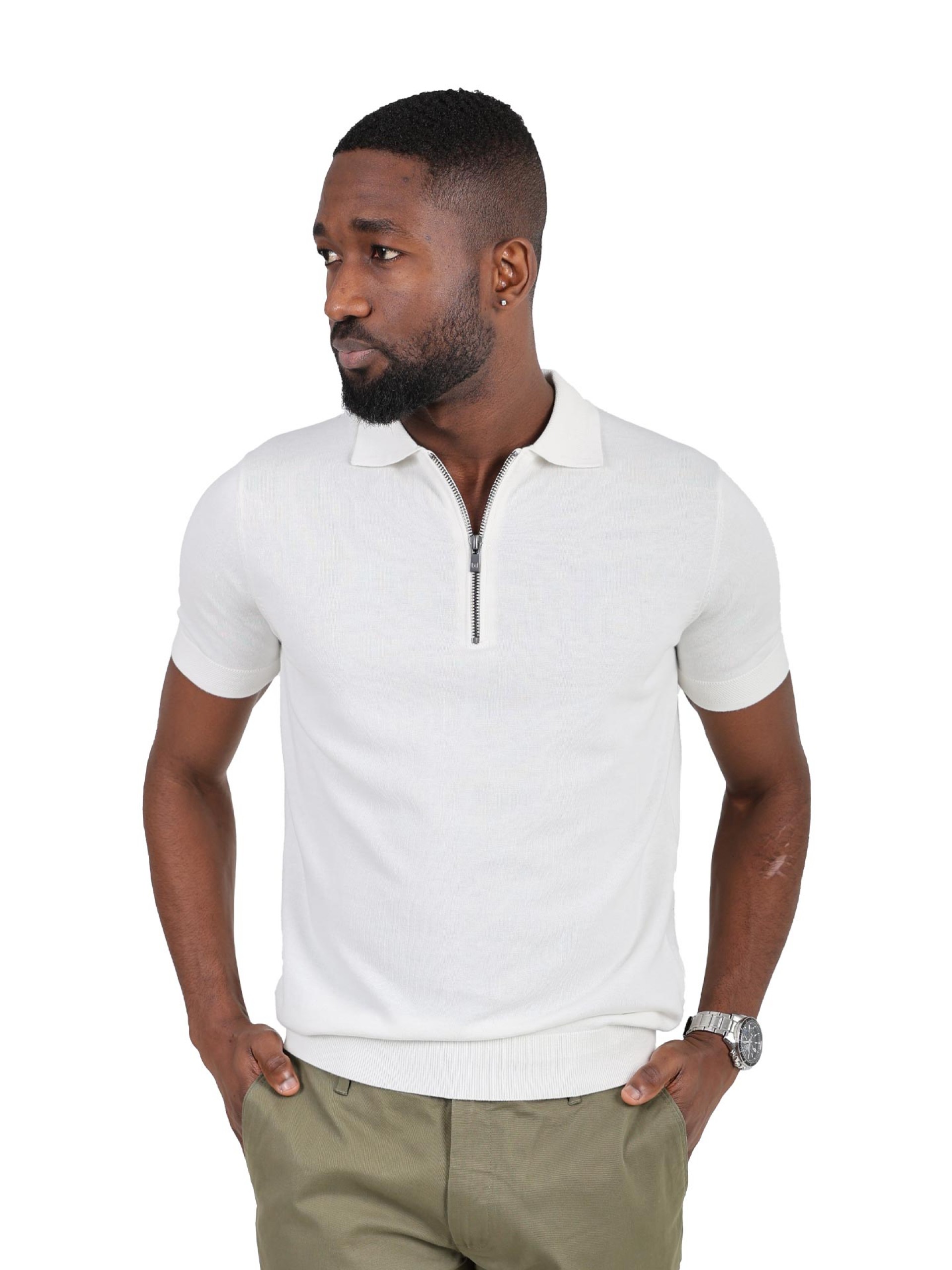 100% cotton polo with zip