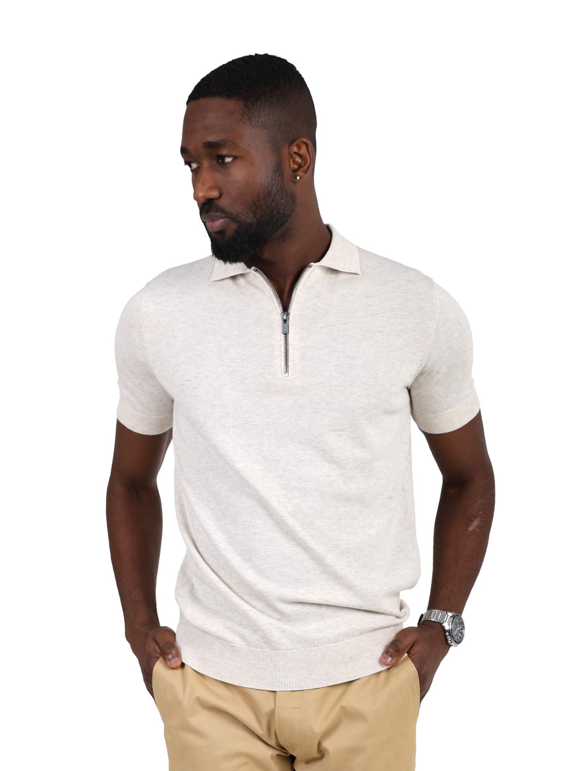 100% cotton polo with zip