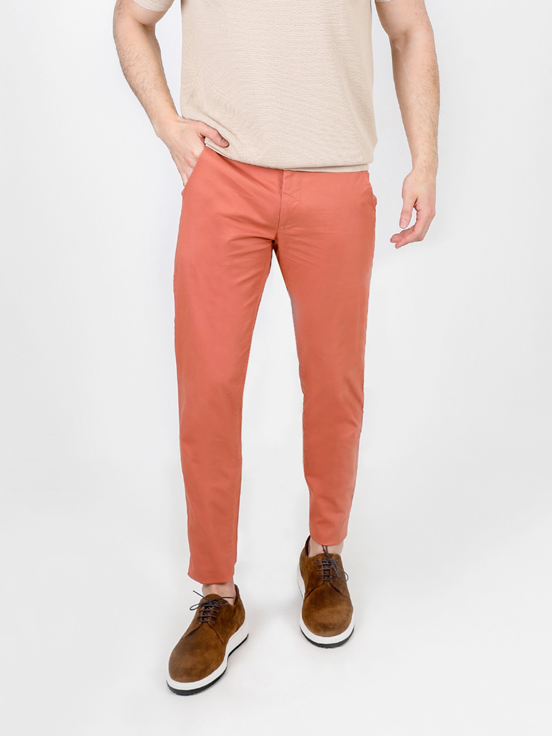 Slim fit elastic cotton chino trousers