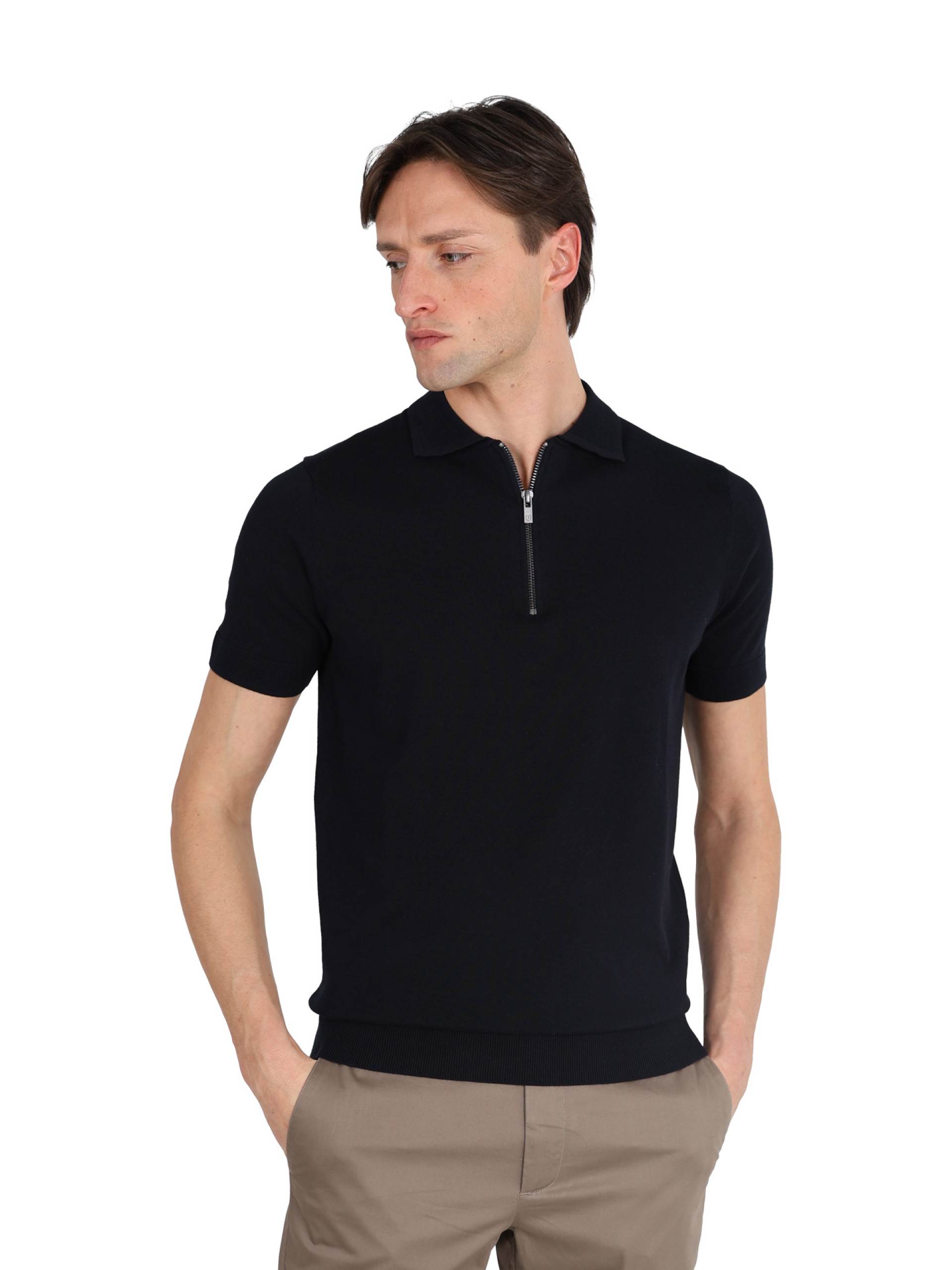 100% cotton polo with zip