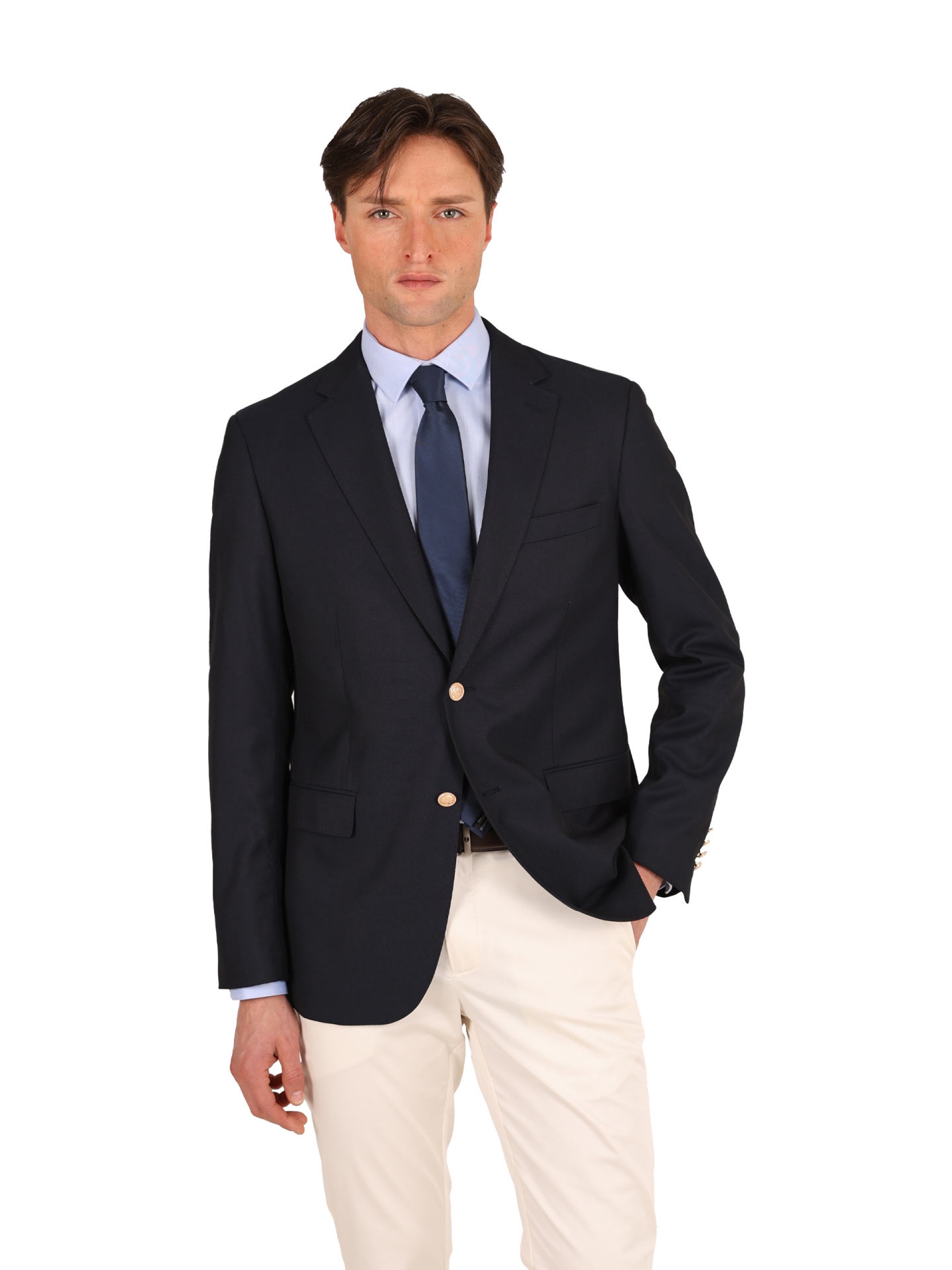 Plain blazer with gold buttons