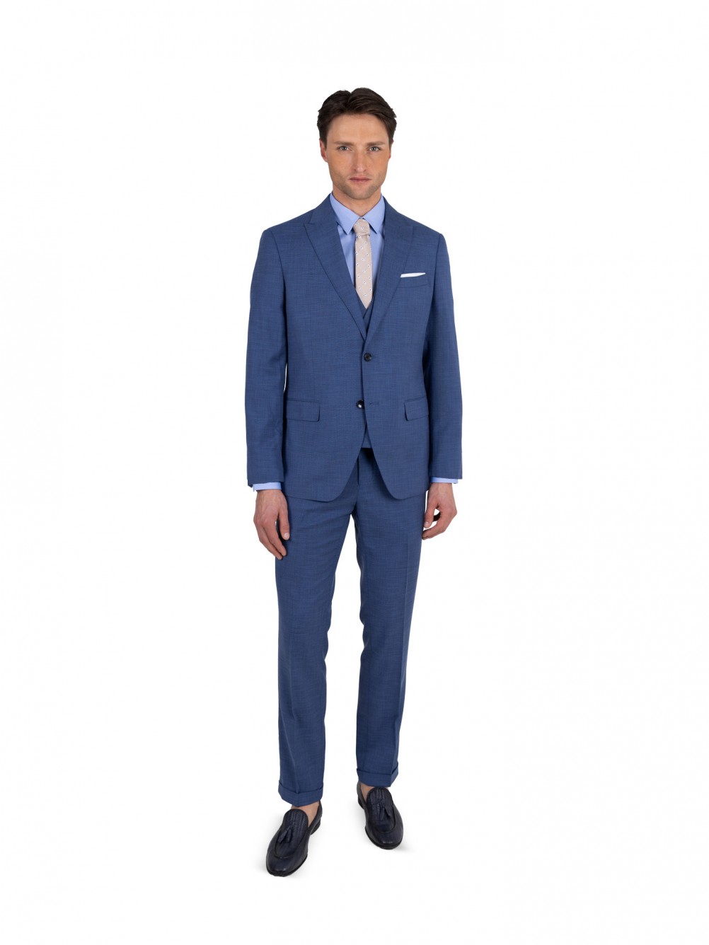Fato liso slim fit com colete