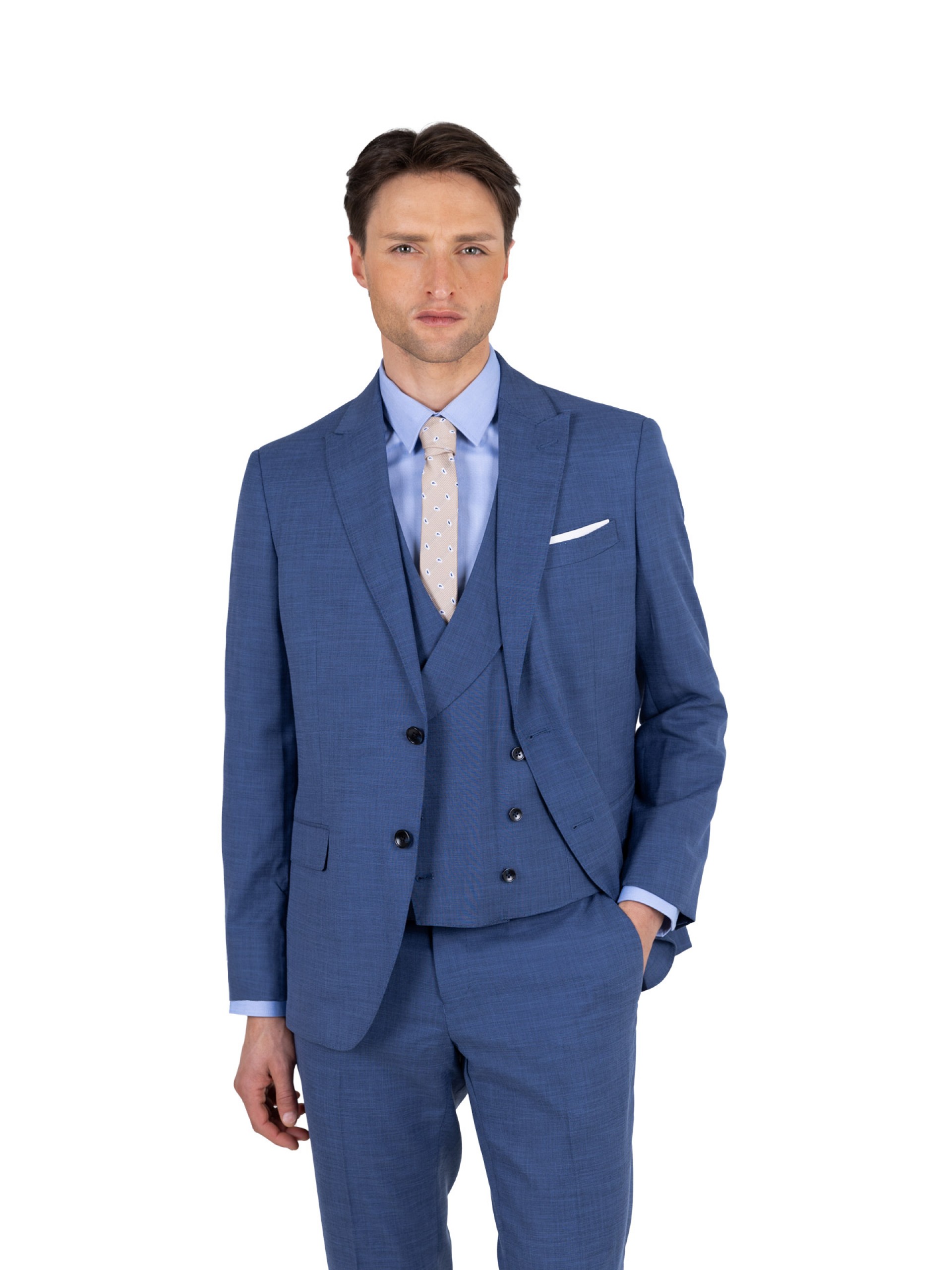 Slim fit plain suit with vest