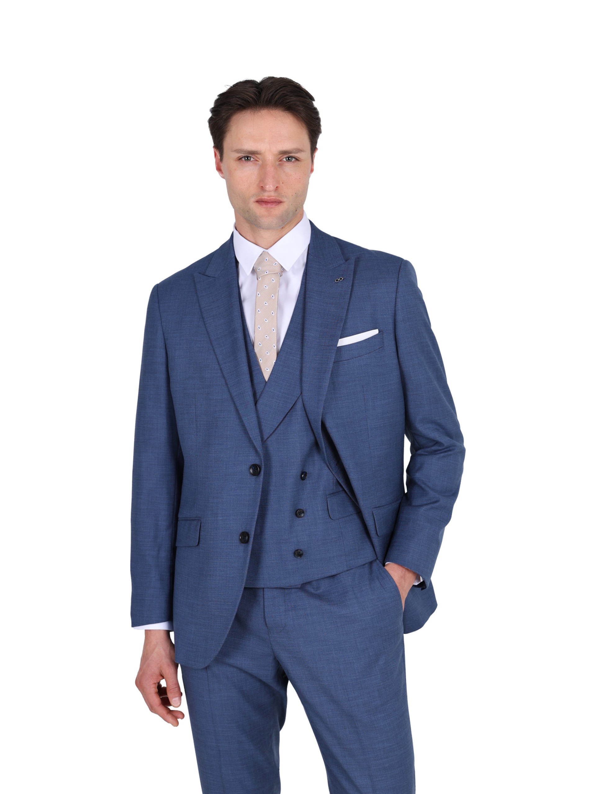 Plain slim fit suit with waistcoat
