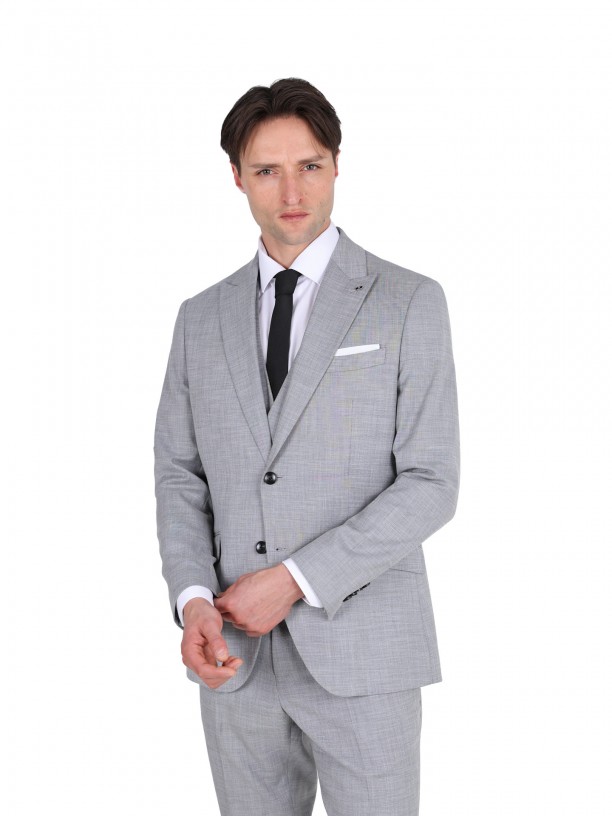 Fato liso slim fit com colete