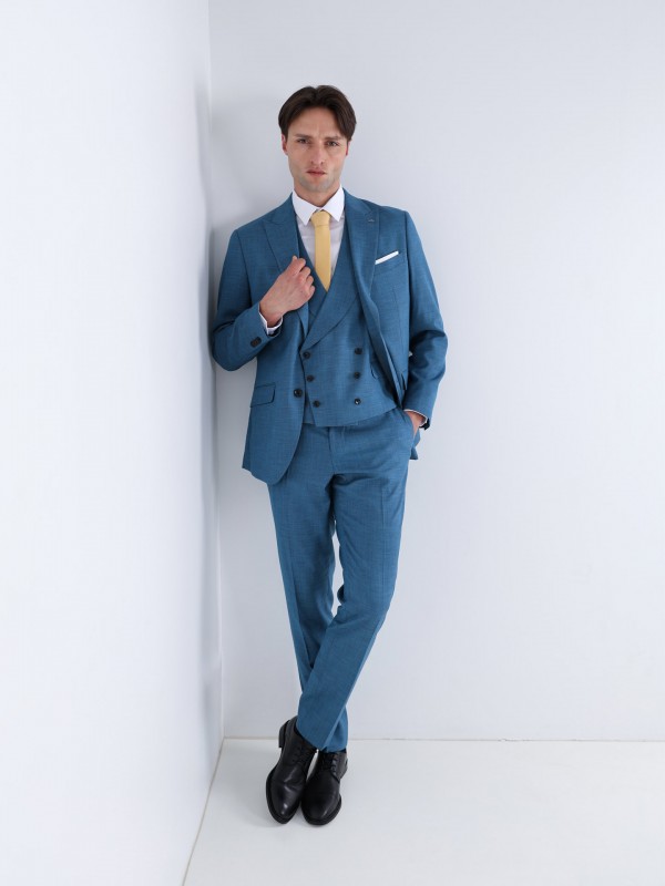 Plain slim fit suit with waistcoat