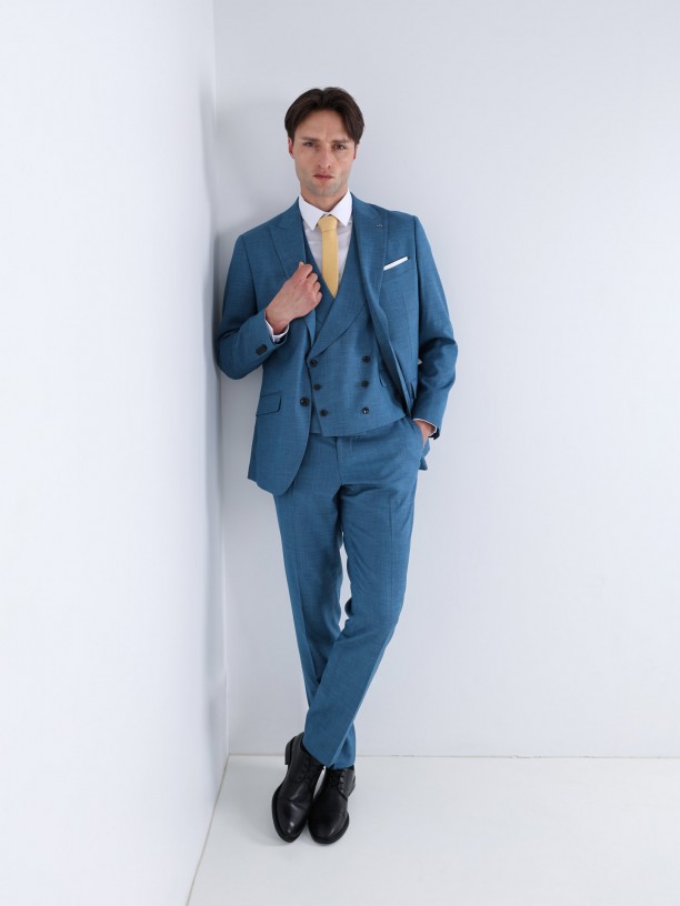 Plain slim fit suit with waistcoat