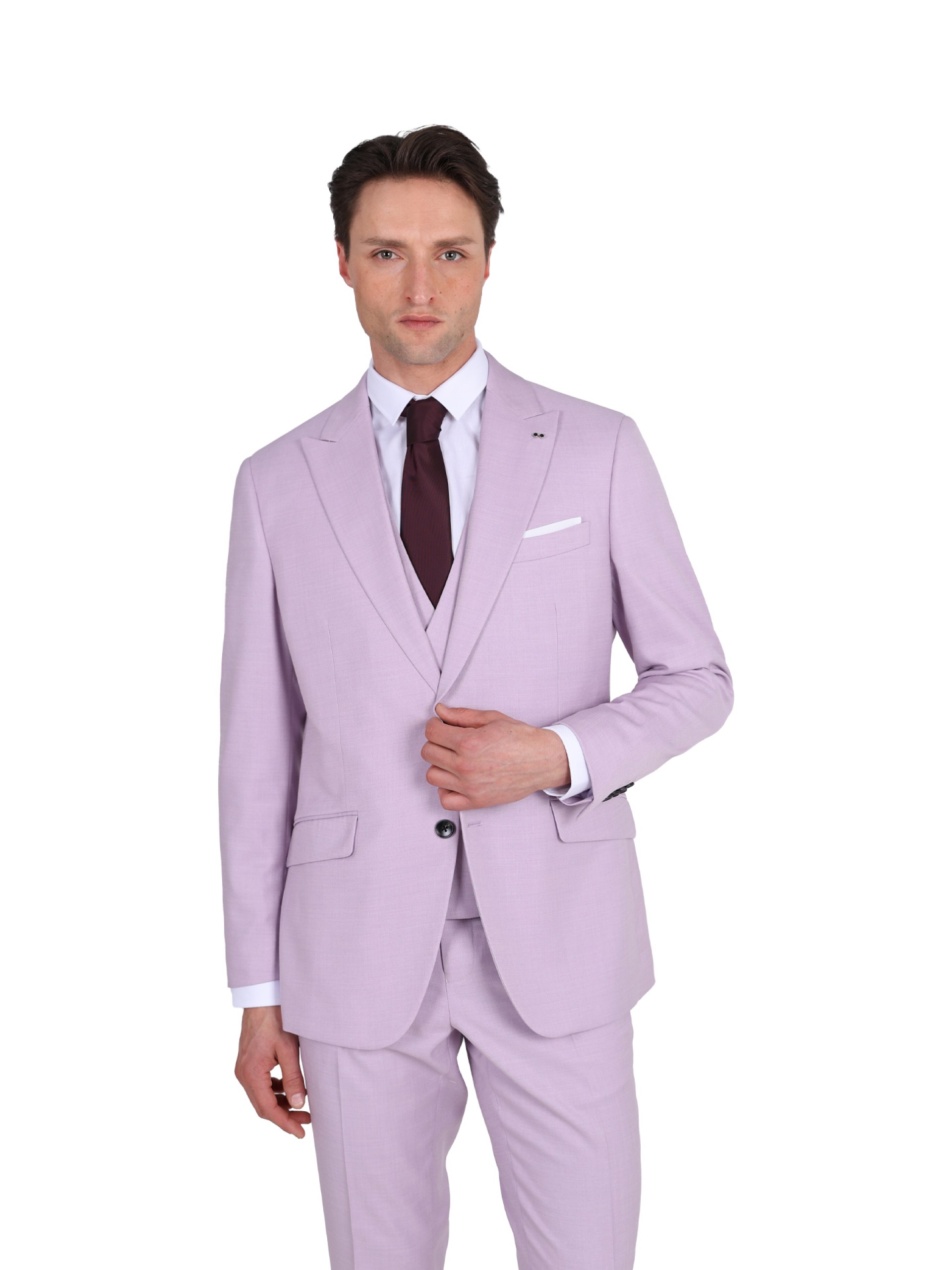 Plain slim fit suit with waistcoat
