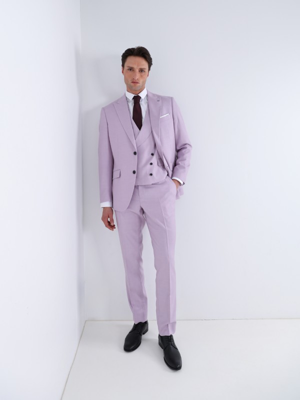 Fato liso slim fit com colete