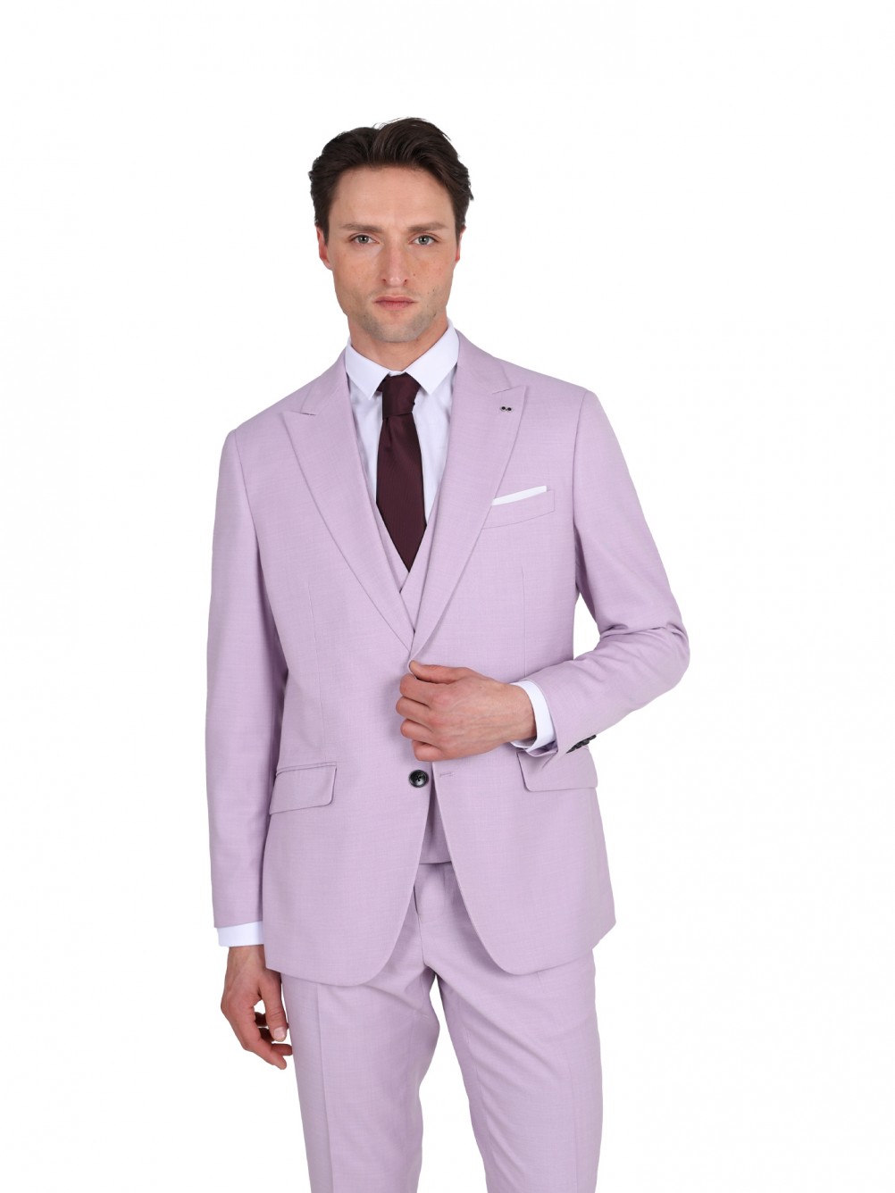 Fato liso slim fit com colete