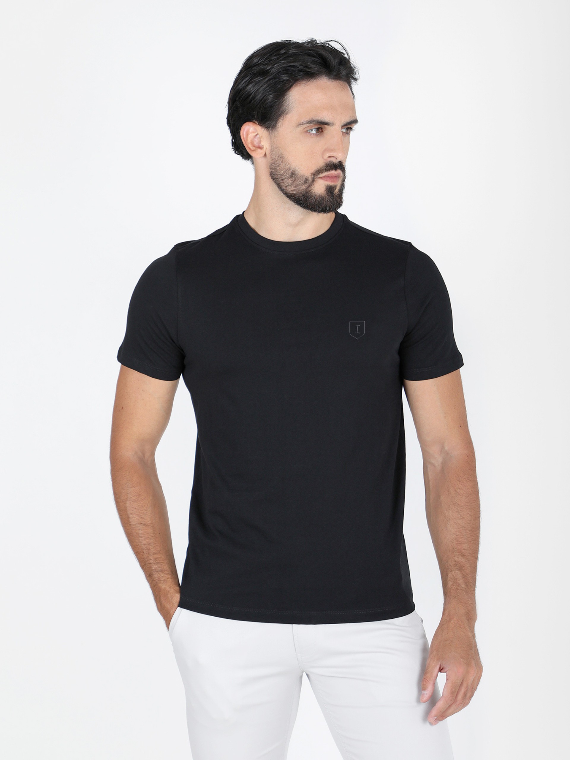 Cotton plain t-shirt round collar
