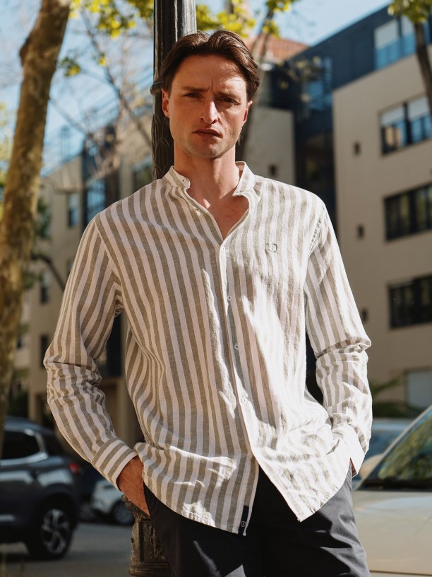 Mao collar linen cotton shirt