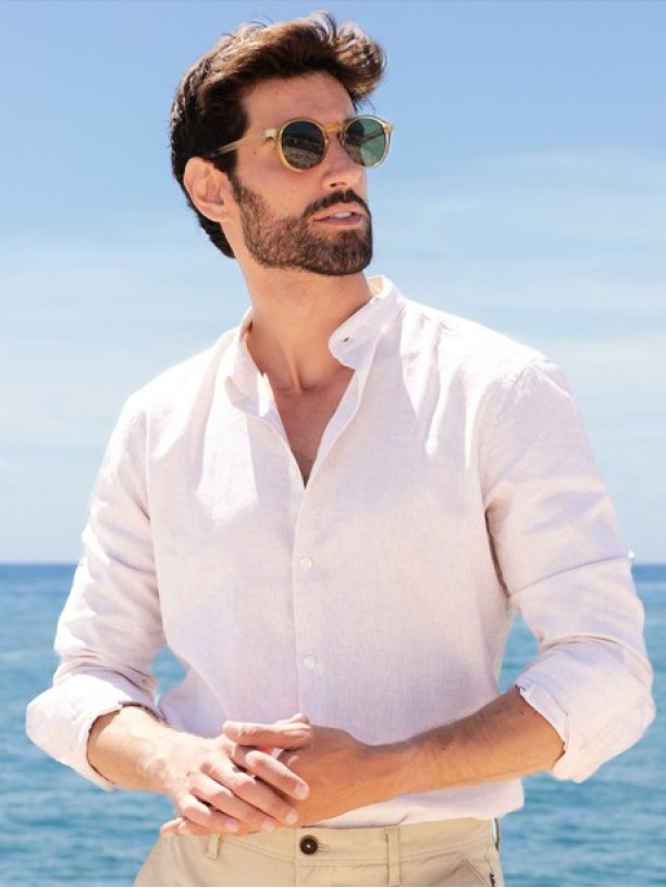 Mao collar linen cotton shirt