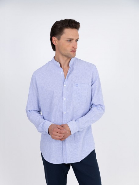 Mao collar linen cotton shirt