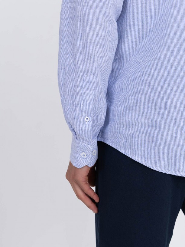 Mao collar linen cotton shirt
