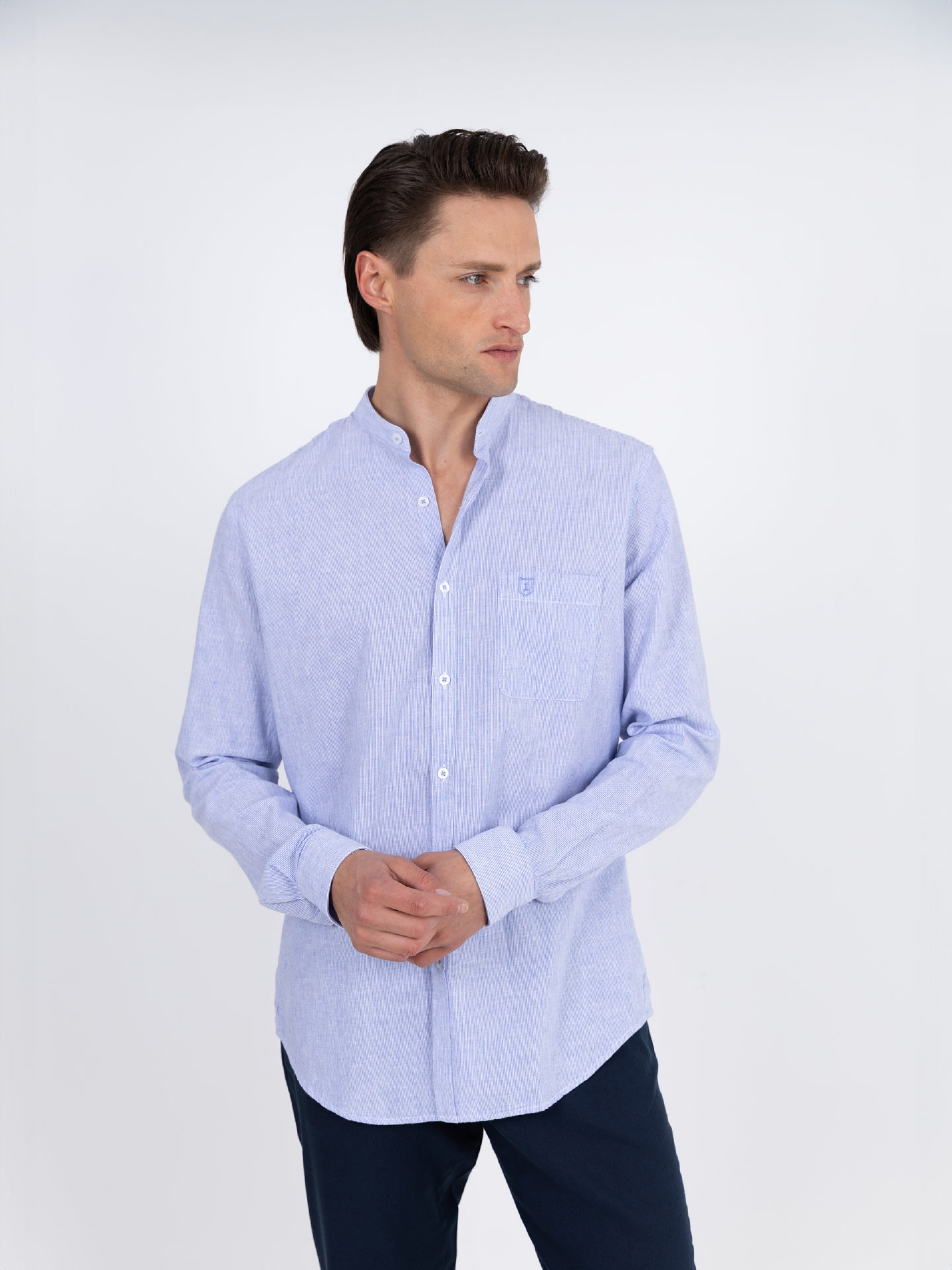 Camisa de lino y algodón cuello mao