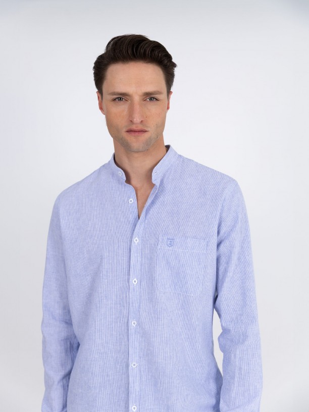 Mao collar linen cotton shirt