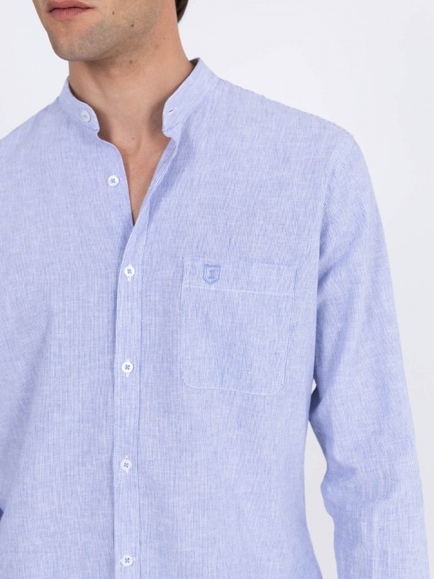 Mao collar linen cotton shirt