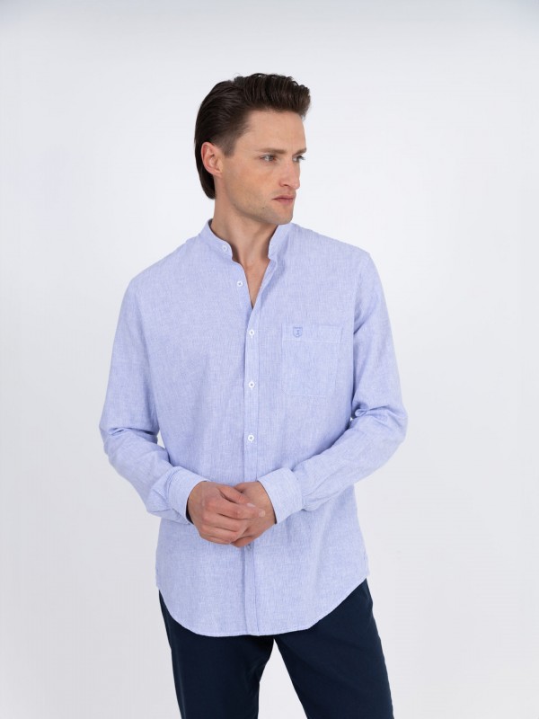 Mao collar linen cotton shirt