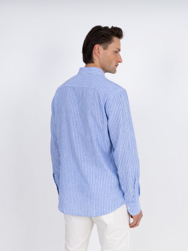 Camisa de linho e algodão padrão riscas Camisa de linho e algodão padrão riscas