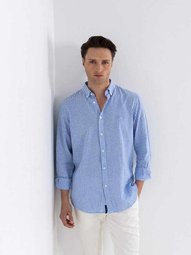 Camisa de linho e algodão padrão riscas Camisa de linho e algodão padrão riscas
