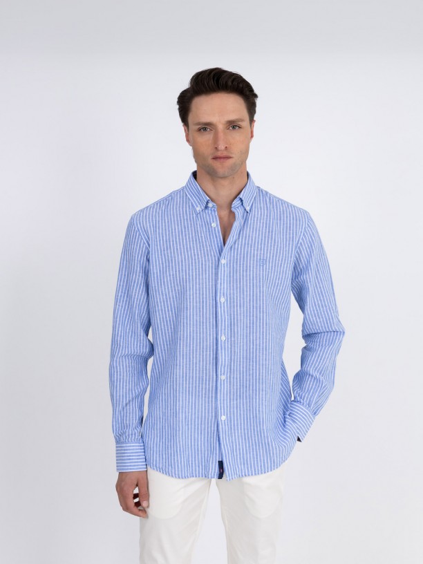 Camisa de linho e algodão padrão riscas Camisa de linho e algodão padrão riscas