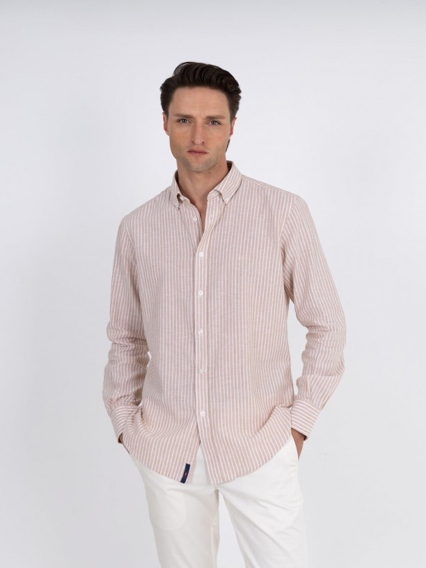 Camisa de lino y algodn rayas