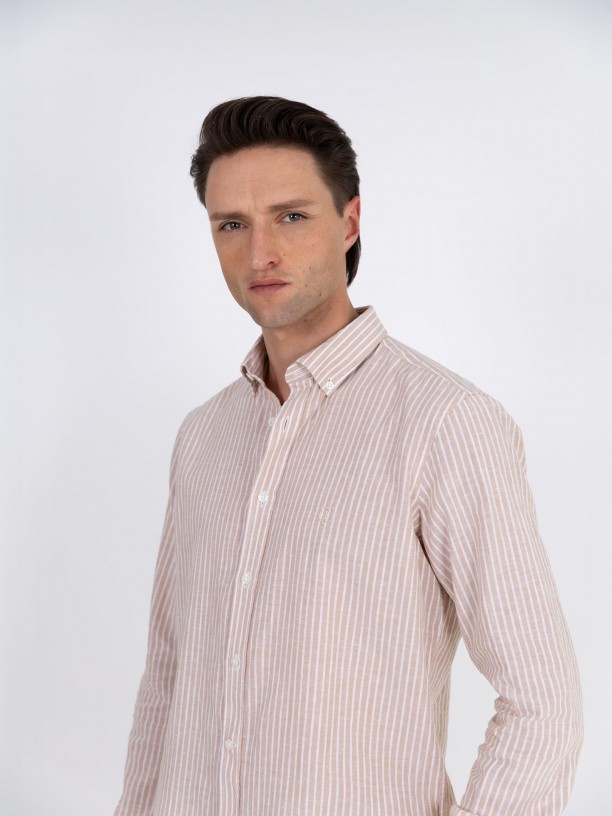 Camisa de lino y algodn rayas