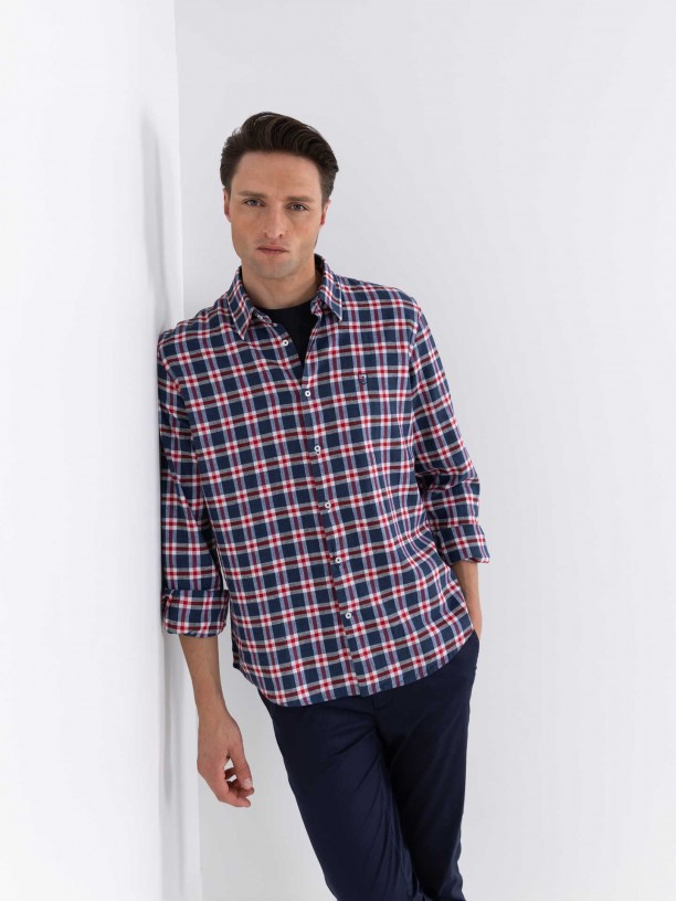 Camisa de algodón estampado cuadros Camisa de algodón estampado cuadros