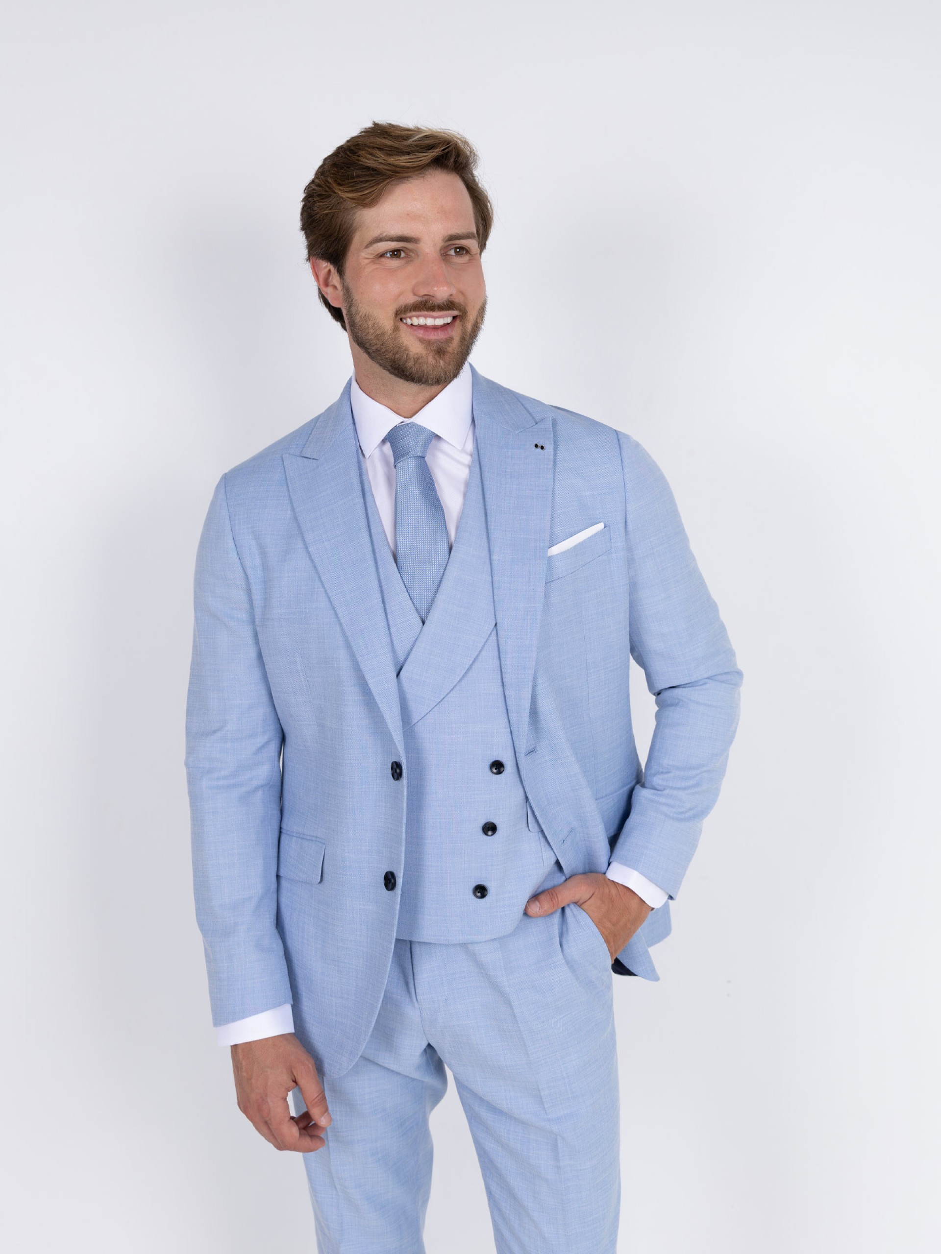 Plain slim fit suit with waistcoat