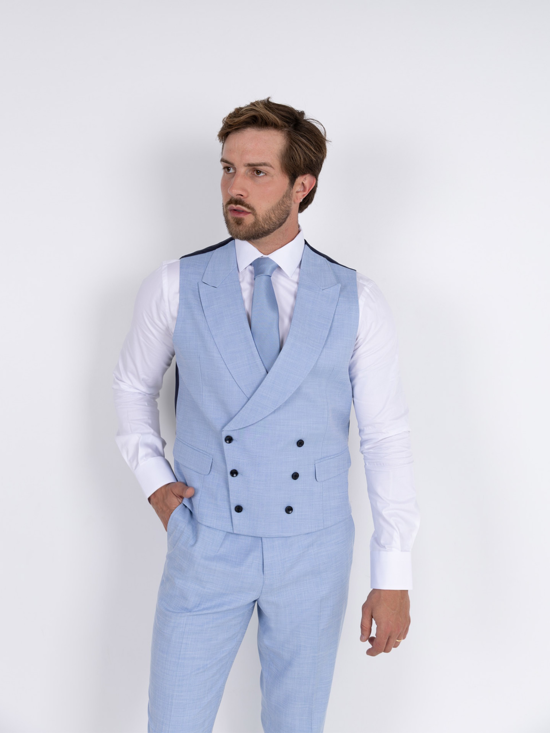 Plain slim fit suit with waistcoat