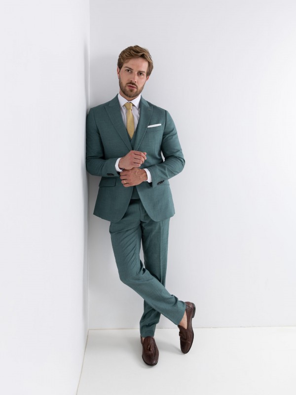 Plain slim fit suit with waistcoat