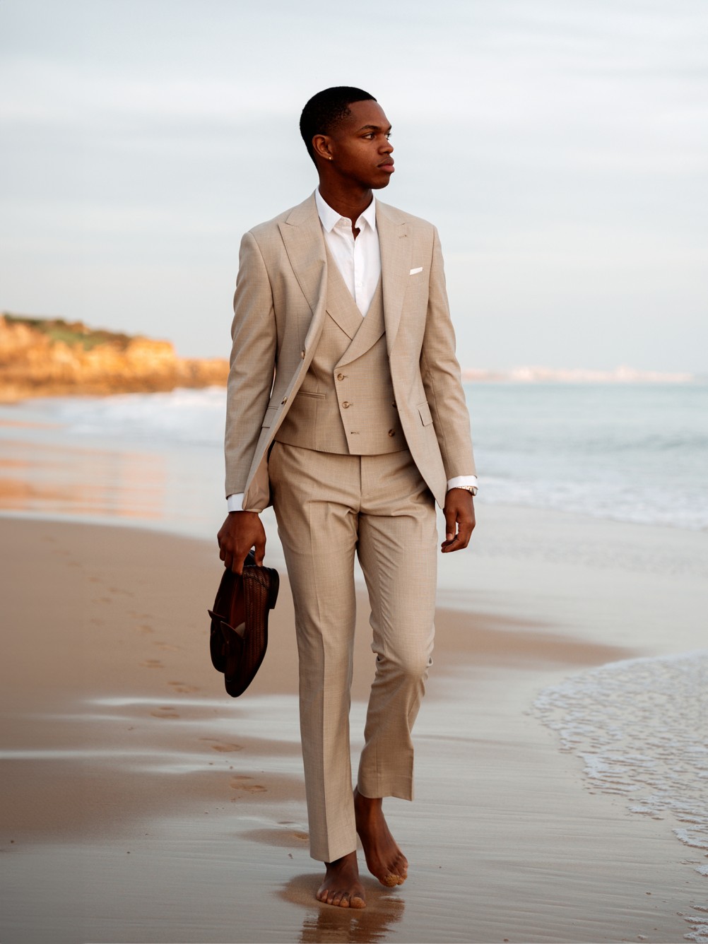 Fato liso slim fit com colete