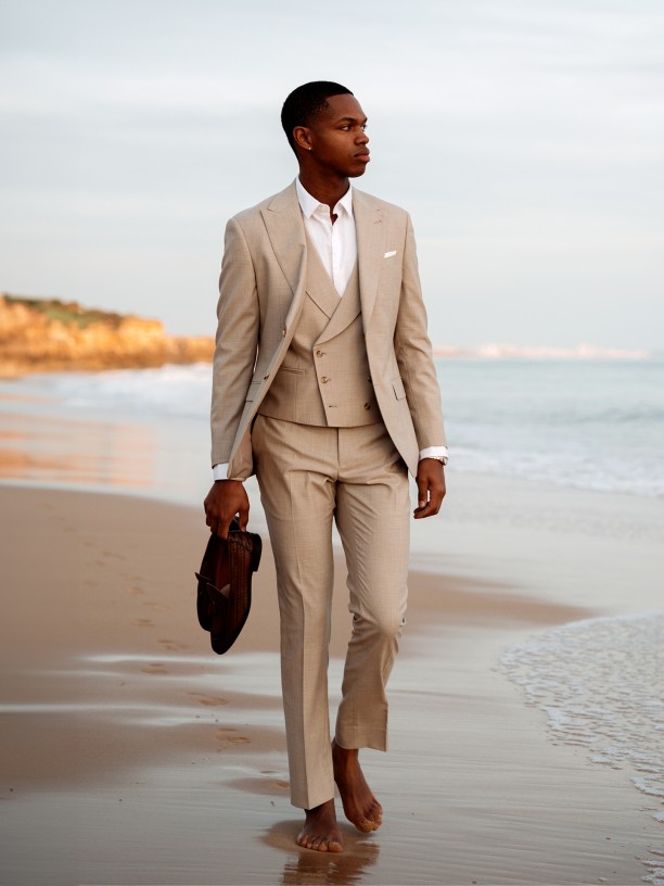 Traje liso de corte slim con chaleco