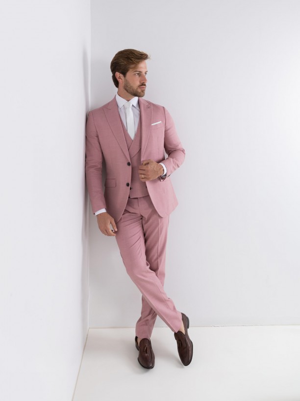 Plain slim fit suit with waistcoat