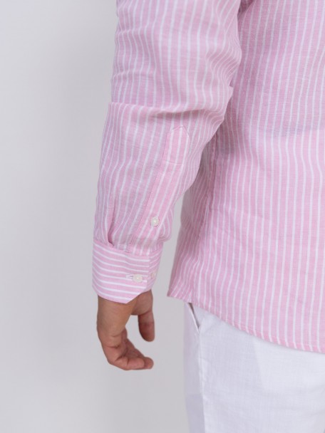 Camisa de linho e algodão padrão riscas Camisa de linho e algodão padrão riscas